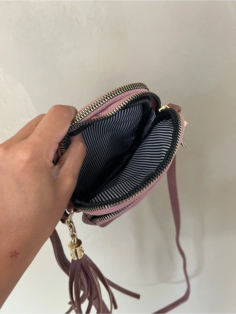Mini Crossbody Bag in Mauve Pink - Compact Tassel Shoulder Purse